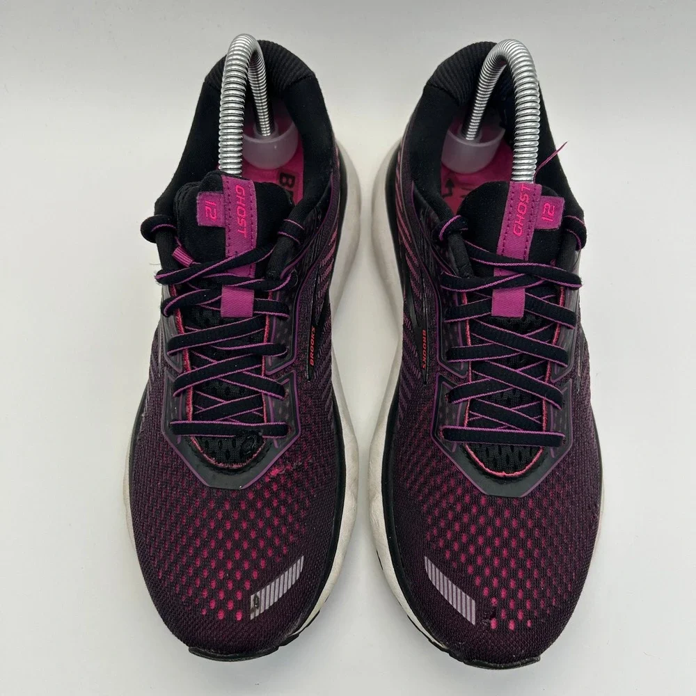 Brooks Ghost 12 Running Shoes Womens 7.5 Black Purple Pink Neutral 1203051B063